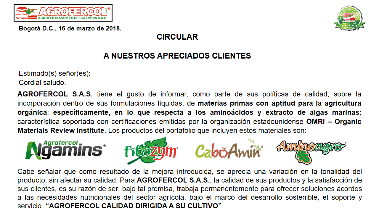 CIRCULAR A NUESTROS APRECIADOS CLIENTES